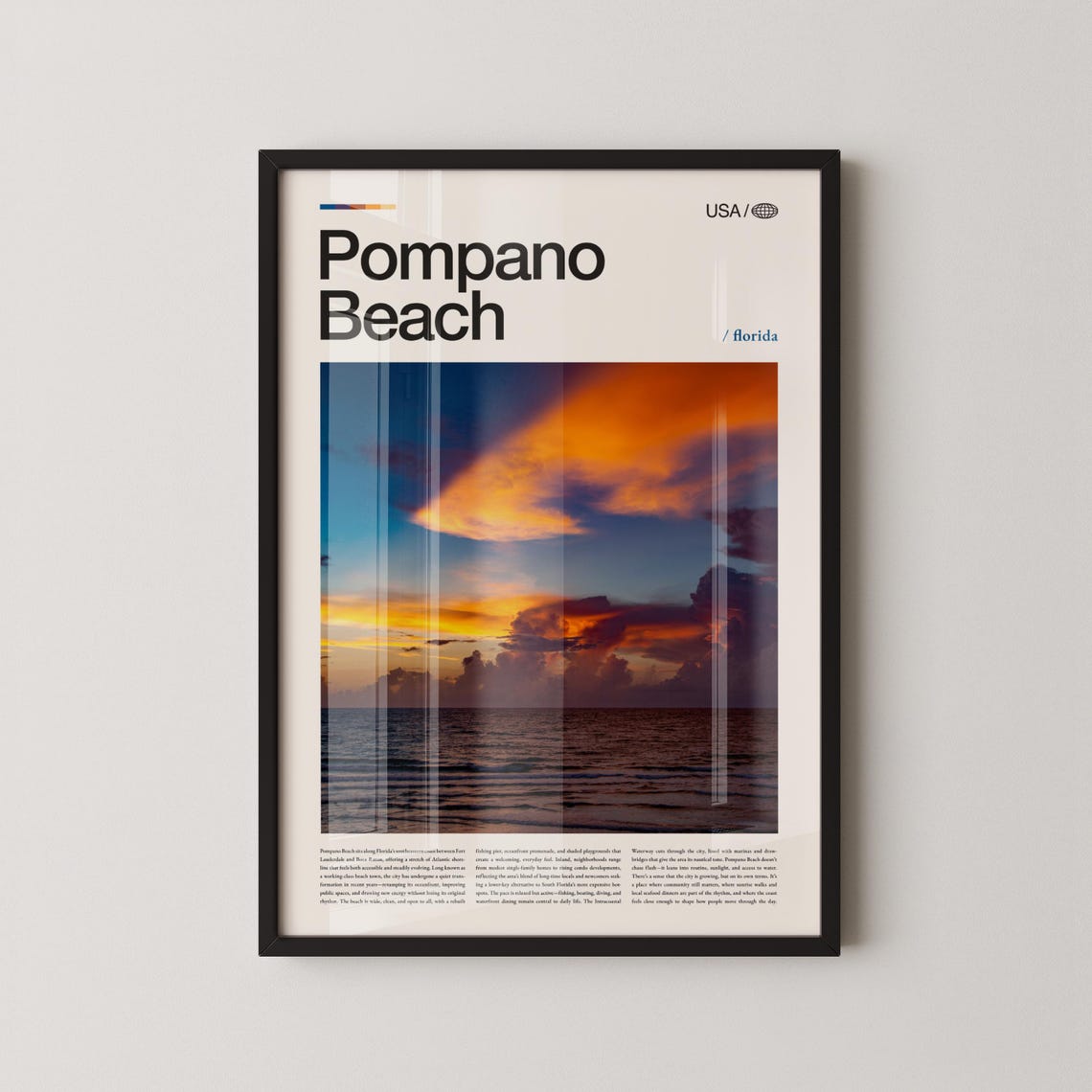 Pompano Beach Florida Sunrise Ocean Modern Coastal Travel Poster