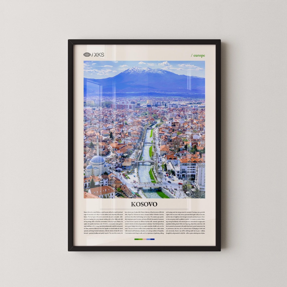Kosovo Mountain City Aerial Old Town View Vintage Travel Poster