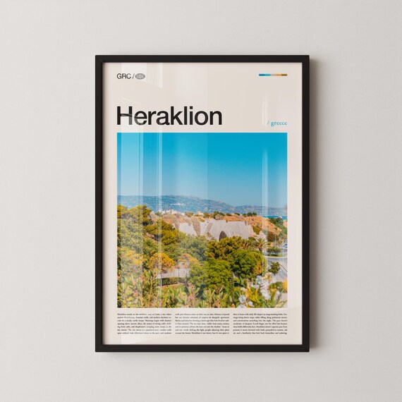 Heraklion Greece Blue Coastline Fortress Travel Photo Art Poster