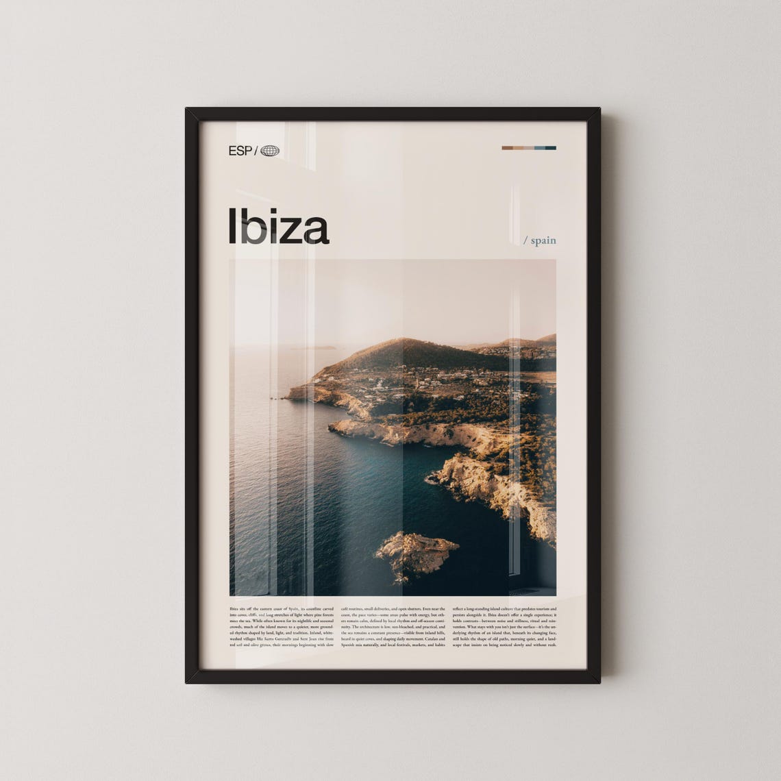 Ibiza Rocky Shoreline Bold Headline Layout Spain Travel Poster