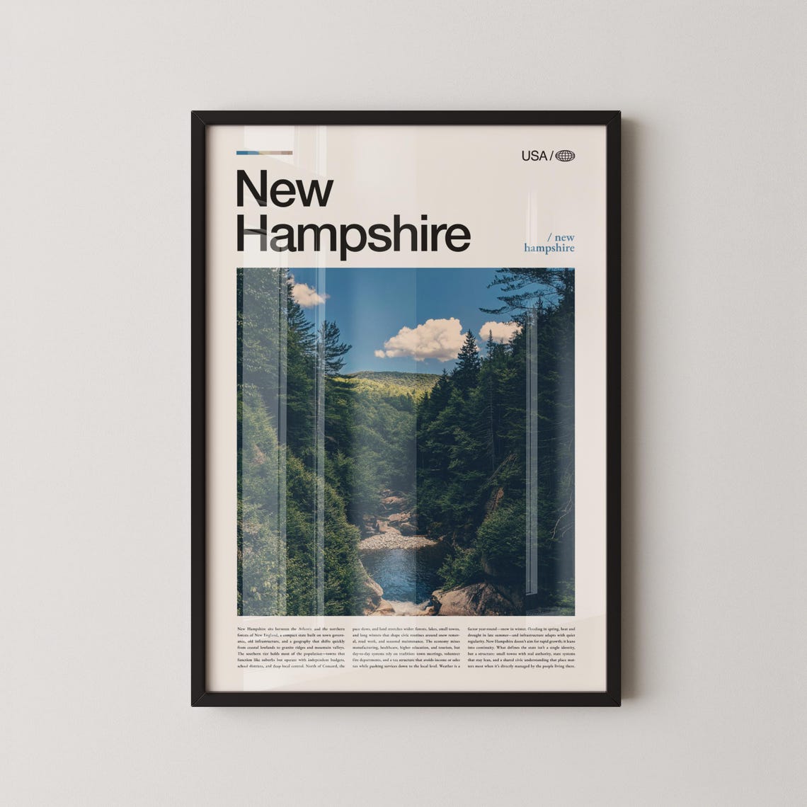 New Hampshire Bold Typography Summer Forest Gorge Travel Wall Art