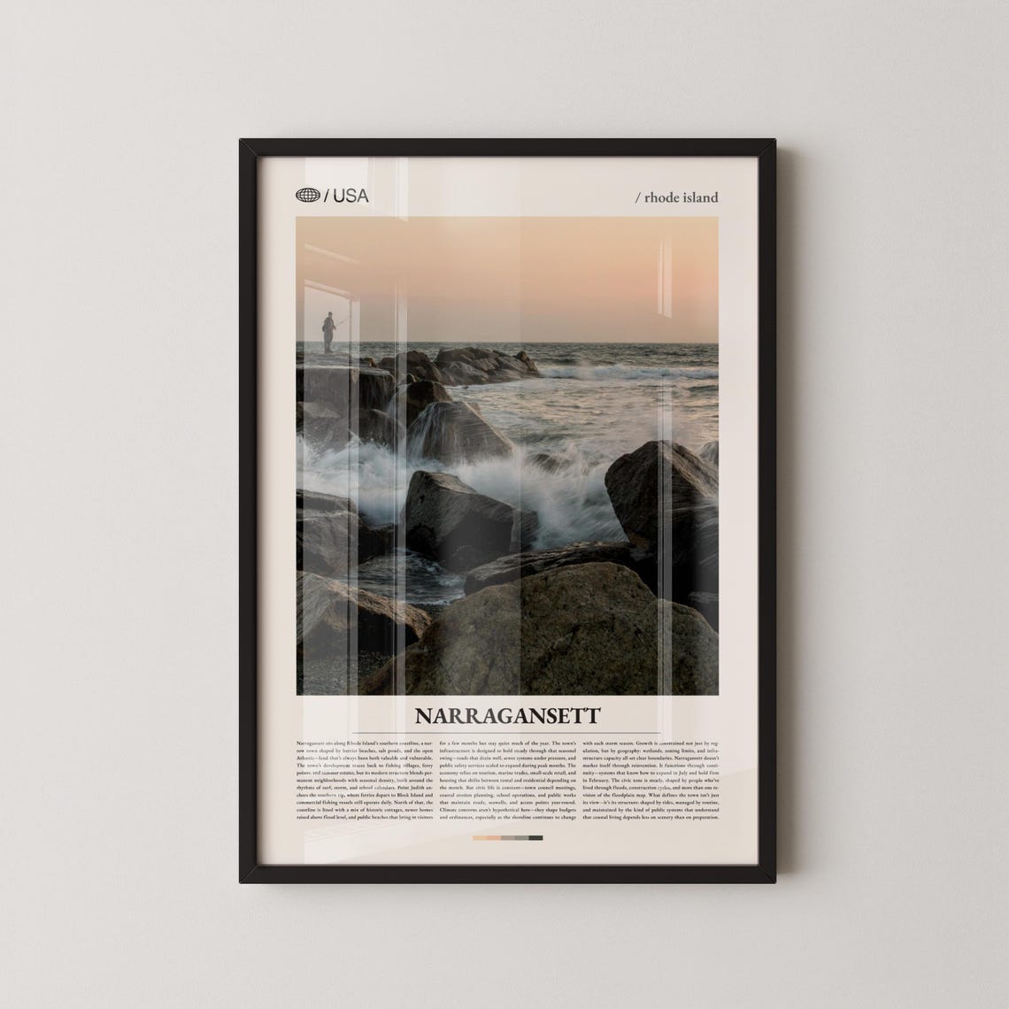 Narragansett Rhode Island Rocky Shoreline Sunset Travel Poster