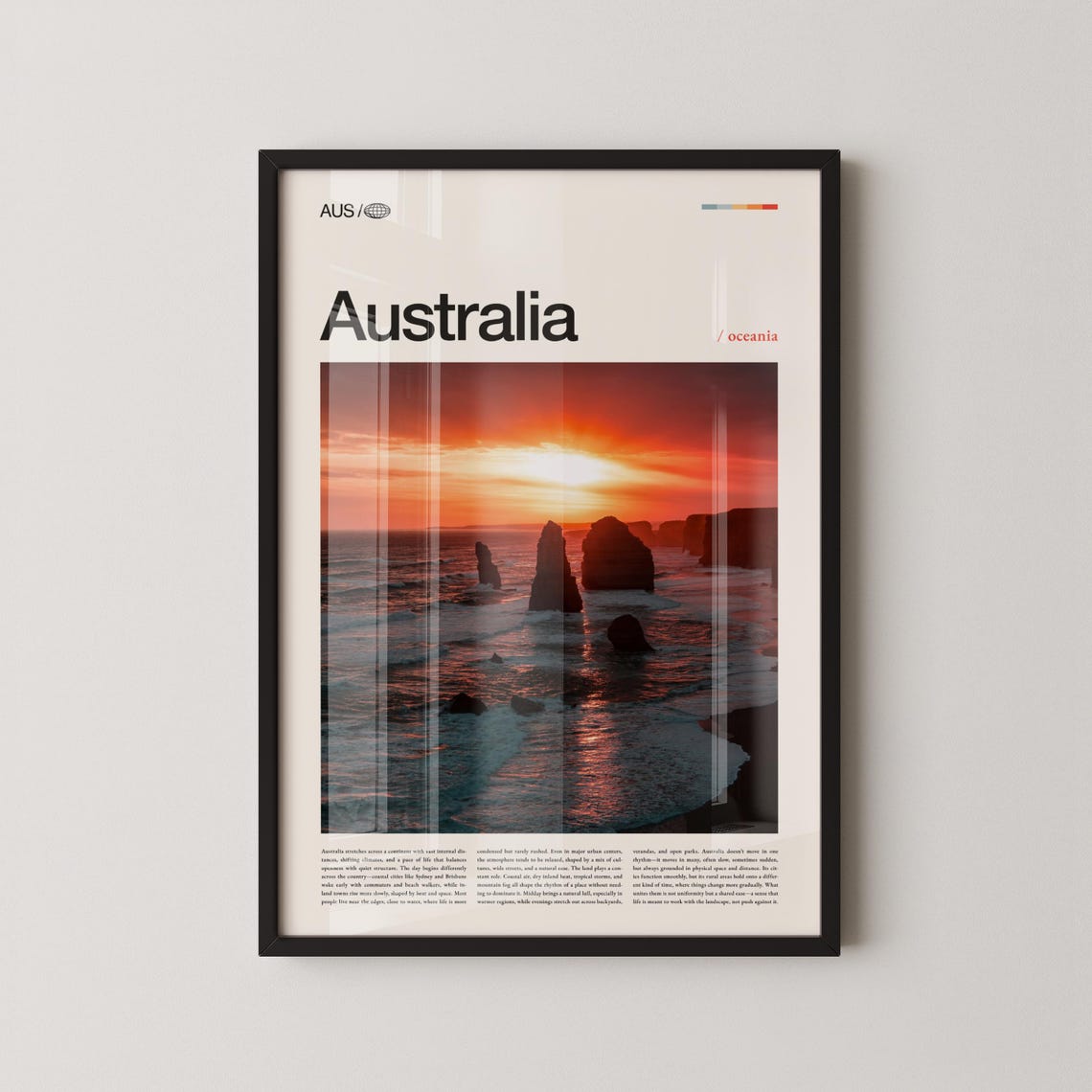 Australia Limestone Sea Stacks Sunset Ocean Coast Scenic Poster