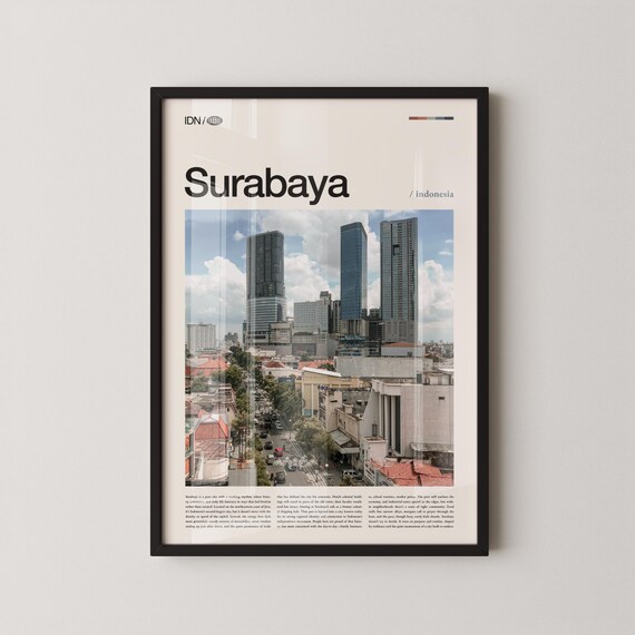 Surabaya Indonesia Modern Skyline City Street Scene Travel Poster
