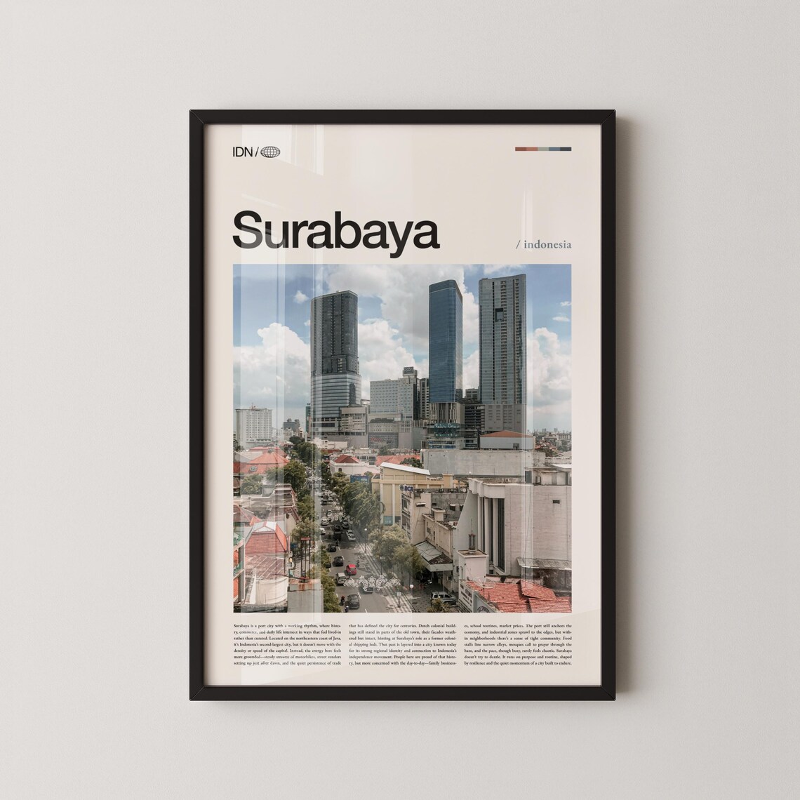 Surabaya Indonesia Modern Skyline City Street Scene Travel Poster