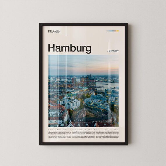 Hamburg Germany Dusk Harbor Aerial Photography Poster Historic Skyline View