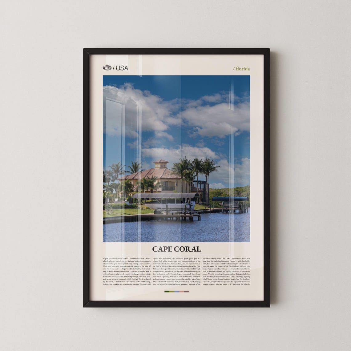 Cape Coral Florida Waterfront Marina Photo Poster Bottom Title Text