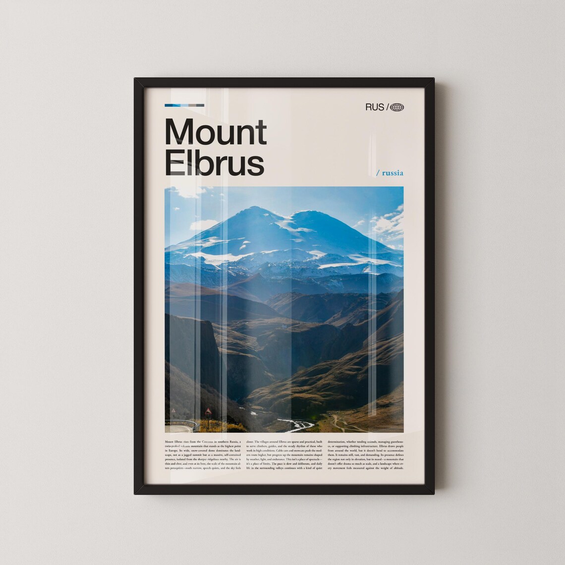 Mount Elbrus Russia Snowcapped Caucasus Summit Peak Travel Poster