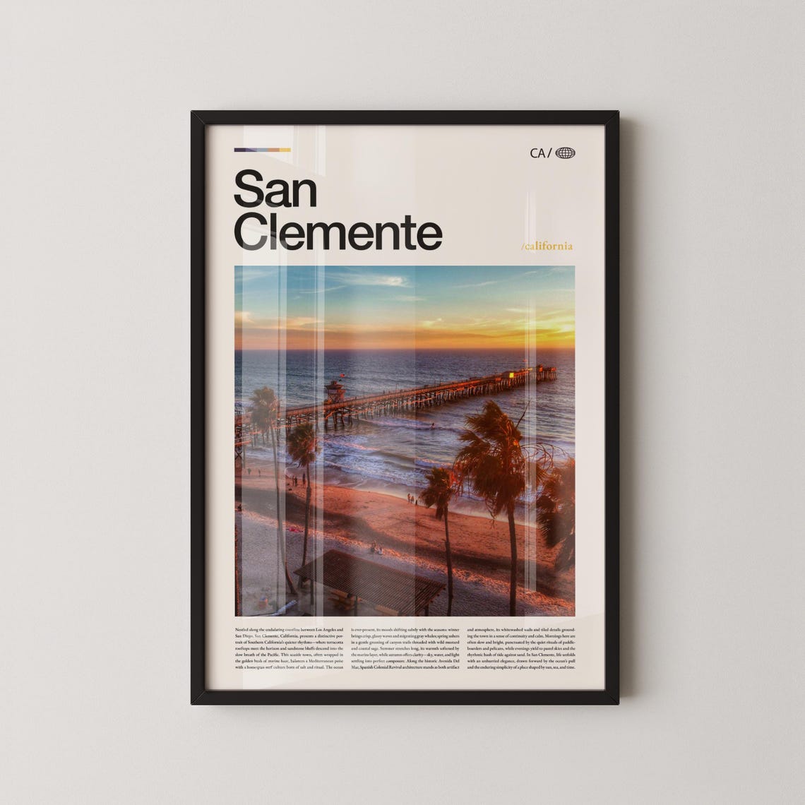 San Clemente California Golden Sunset Pier Photo Travel Poster