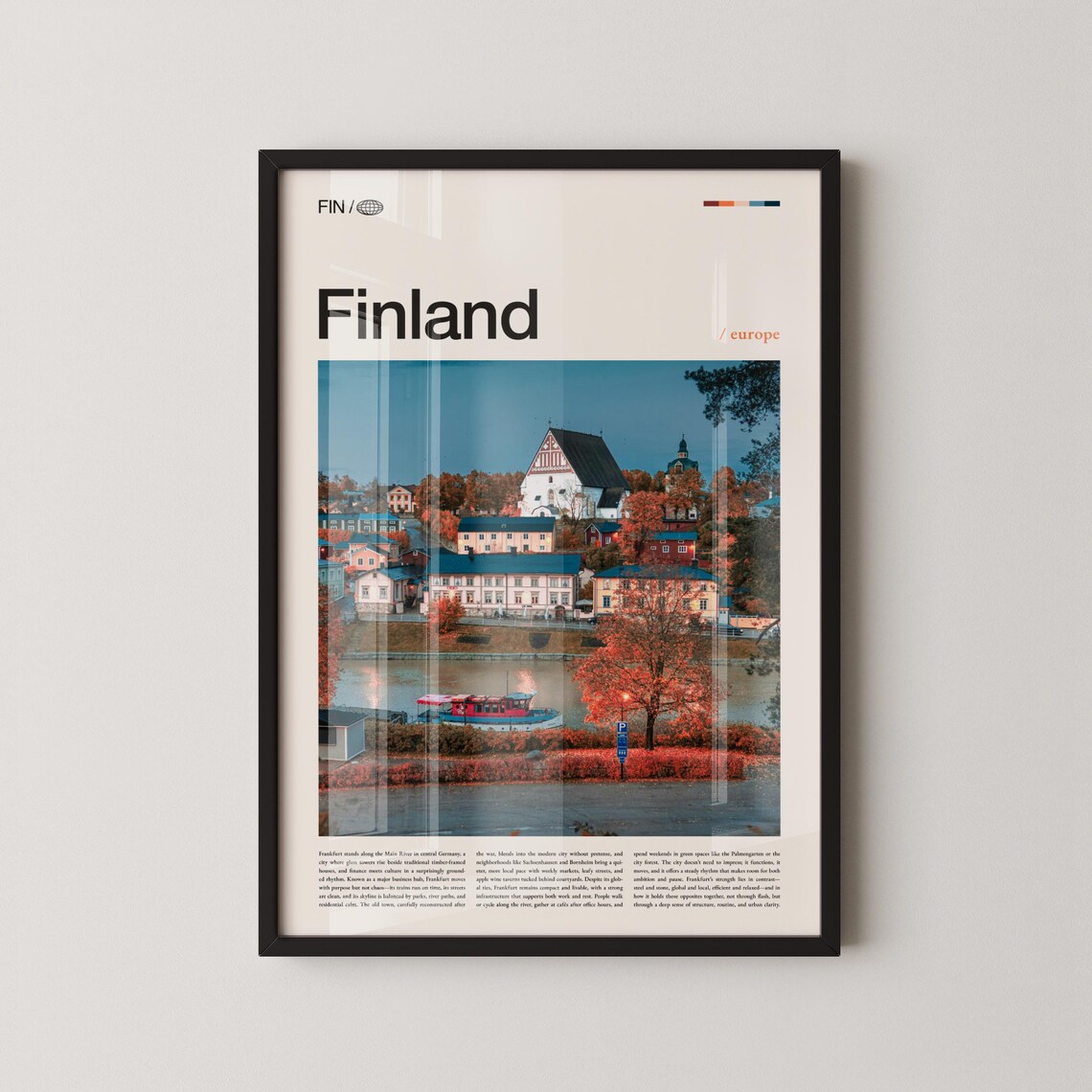Finland Autumn Riverside Town Church Golden Travel Photo Poster