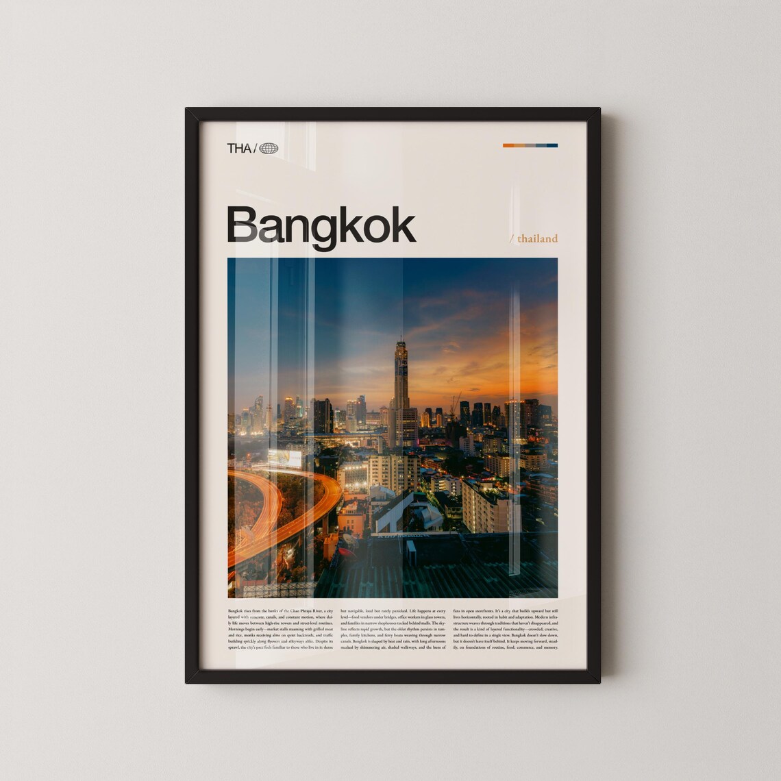 Bangkok Sunset Skyline Photography Poster, Thailand City Travel Art
