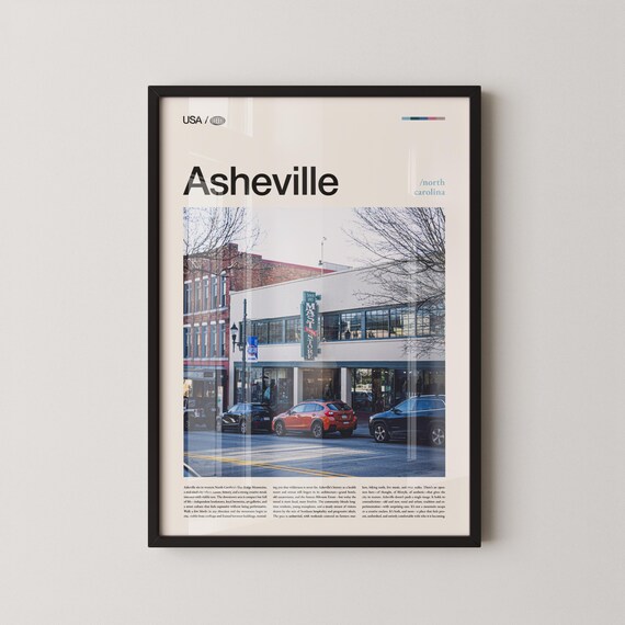 Asheville NC Downtown Photo Poster With City Guide Text Design