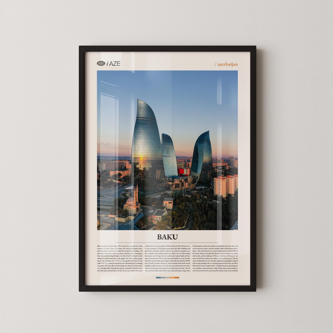 Baku Azerbaijan Flame Towers Skyline City Travel Poster at Dusk