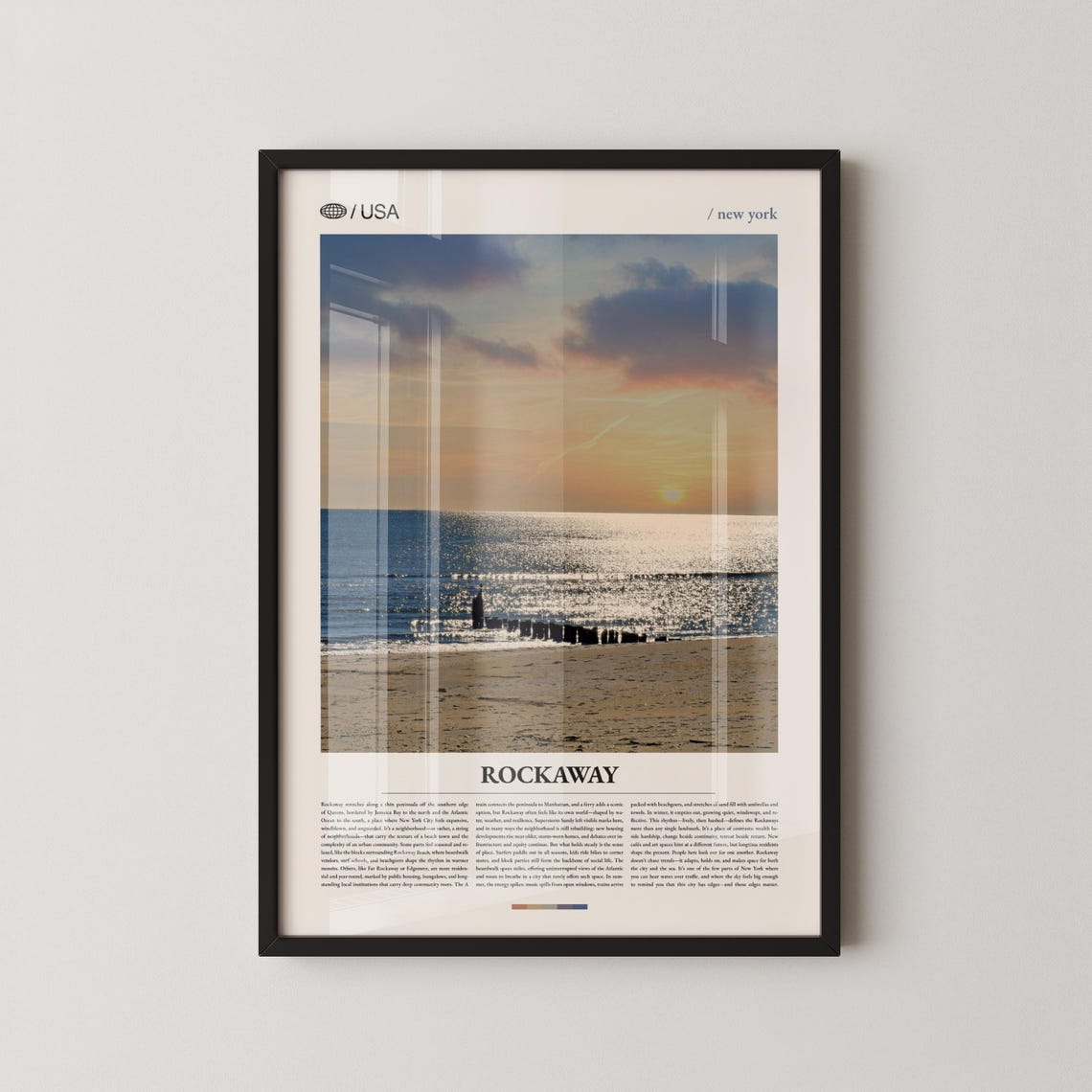 Rockaway Beach New York Sunset Ocean Pilings Minimalist Photo Poster