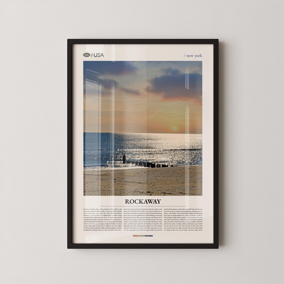 Rockaway Beach New York Sunset Ocean Pilings Minimalist Photo Poster