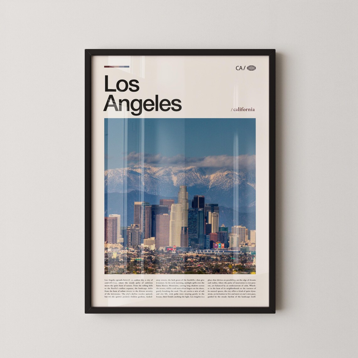 Los Angeles Skyline With Snowy Mountains City Photography Poster