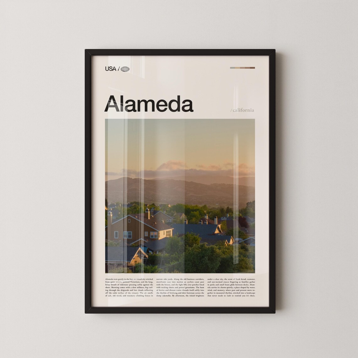Alameda California Island Neighborhood Sunset Photo Travel Poster