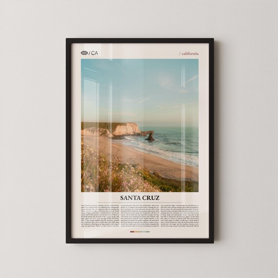Santa Cruz California Beach Cliffs Rock Arch Photography Poster