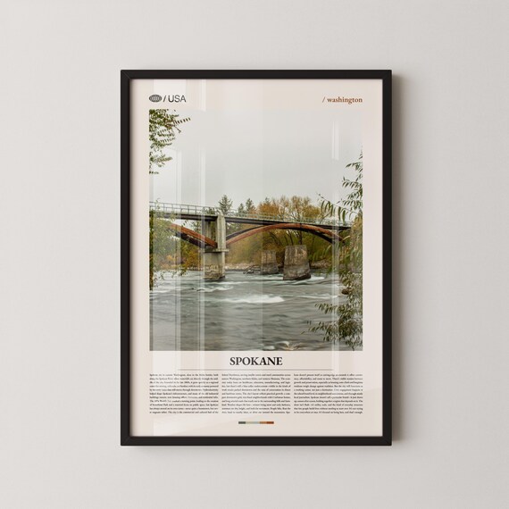 Spokane Washington Stone Arch Bridge River View Vertical Travel Poster