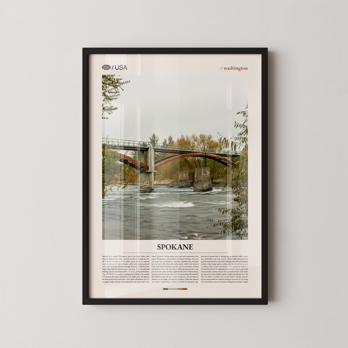Spokane Washington Stone Arch Bridge River View Vertical Travel Poster