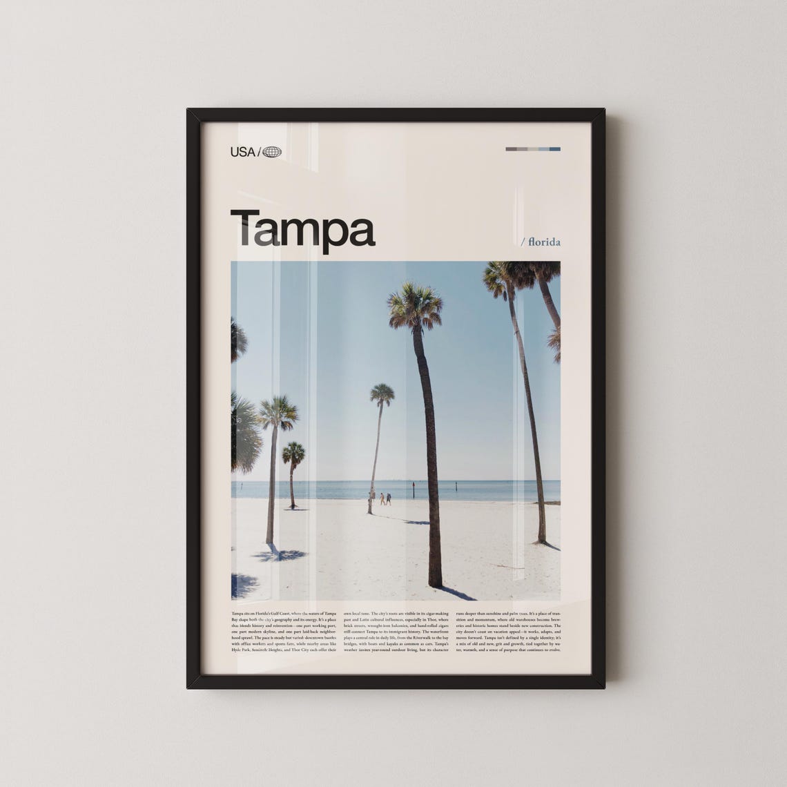 Tampa Florida Palm Framed White Sand Beach Pale Blue Sky Poster