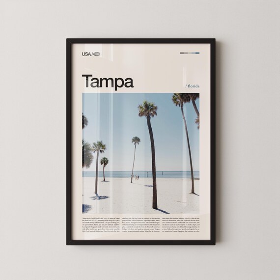 Tampa Florida Palm Framed White Sand Beach Pale Blue Sky Poster