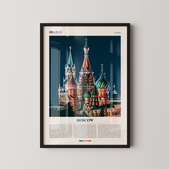 Moscow Russia St Basil Cathedral Glowing Night Photo Travel Poster