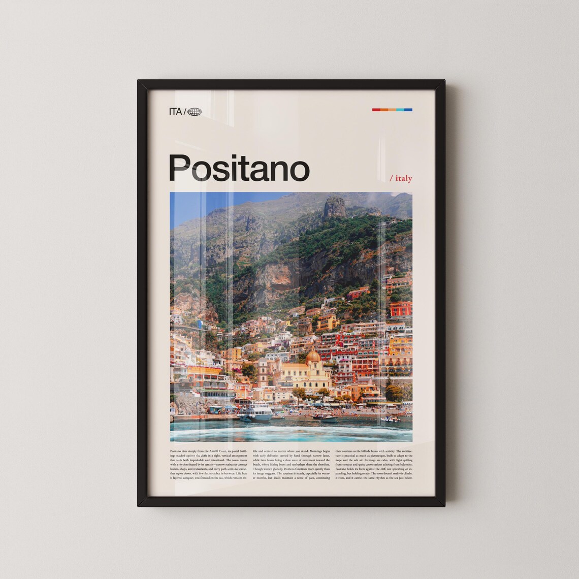 Positano Italy Pastel Cliff Village Amalfi Coast Travel Poster