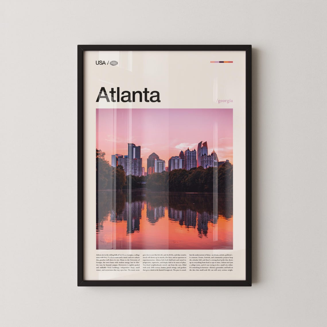 Atlanta Georgia Skyline At Sunset With Bold Title Travel Poster