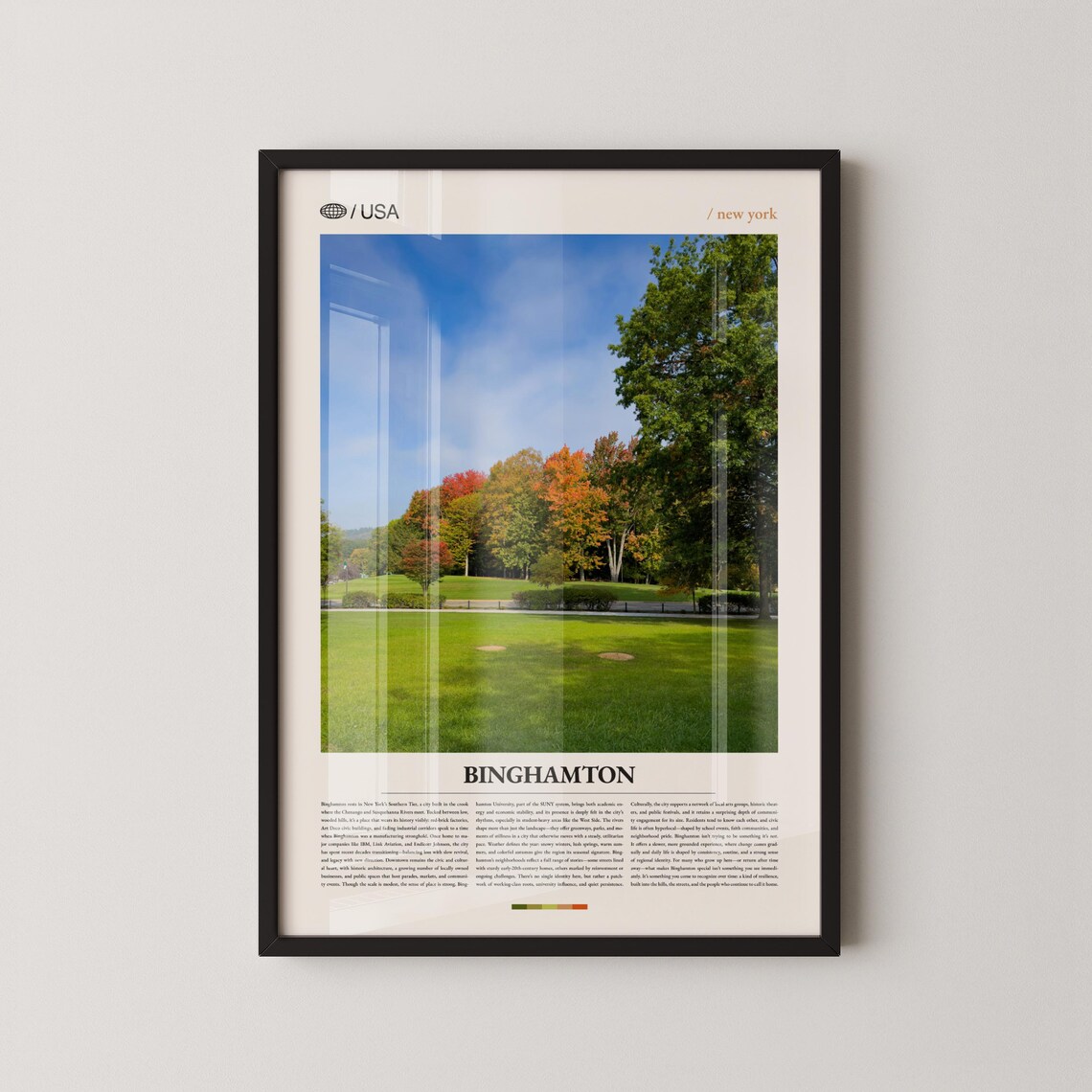 Binghamton New York Autumn Park Photo Under Blue Sky Travel Poster