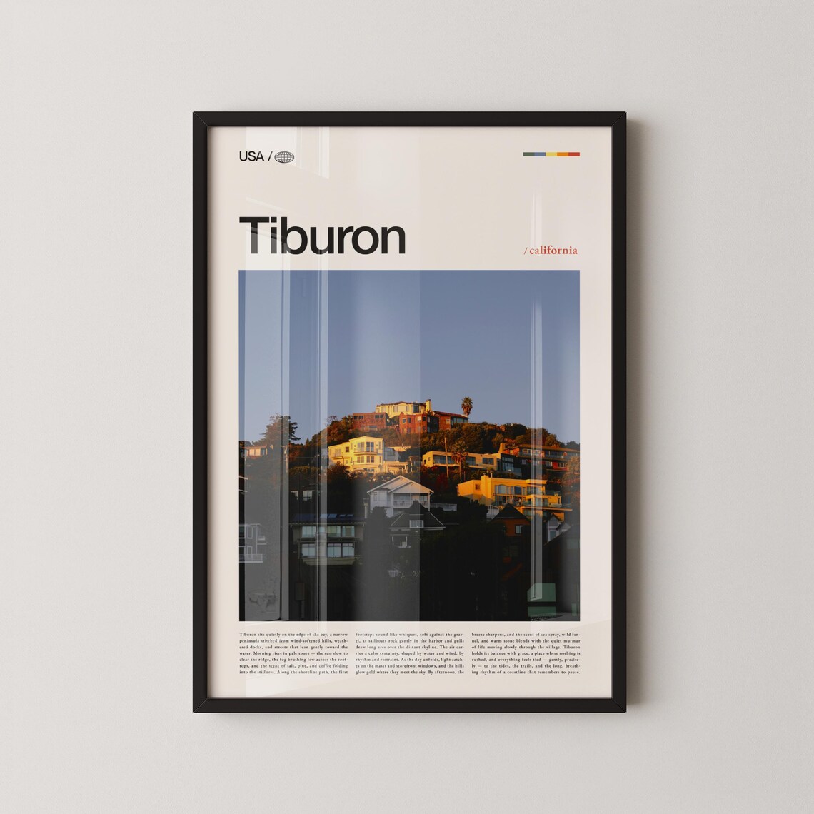 Tiburon California Hillside Houses Sunset Bay View Travel Poster