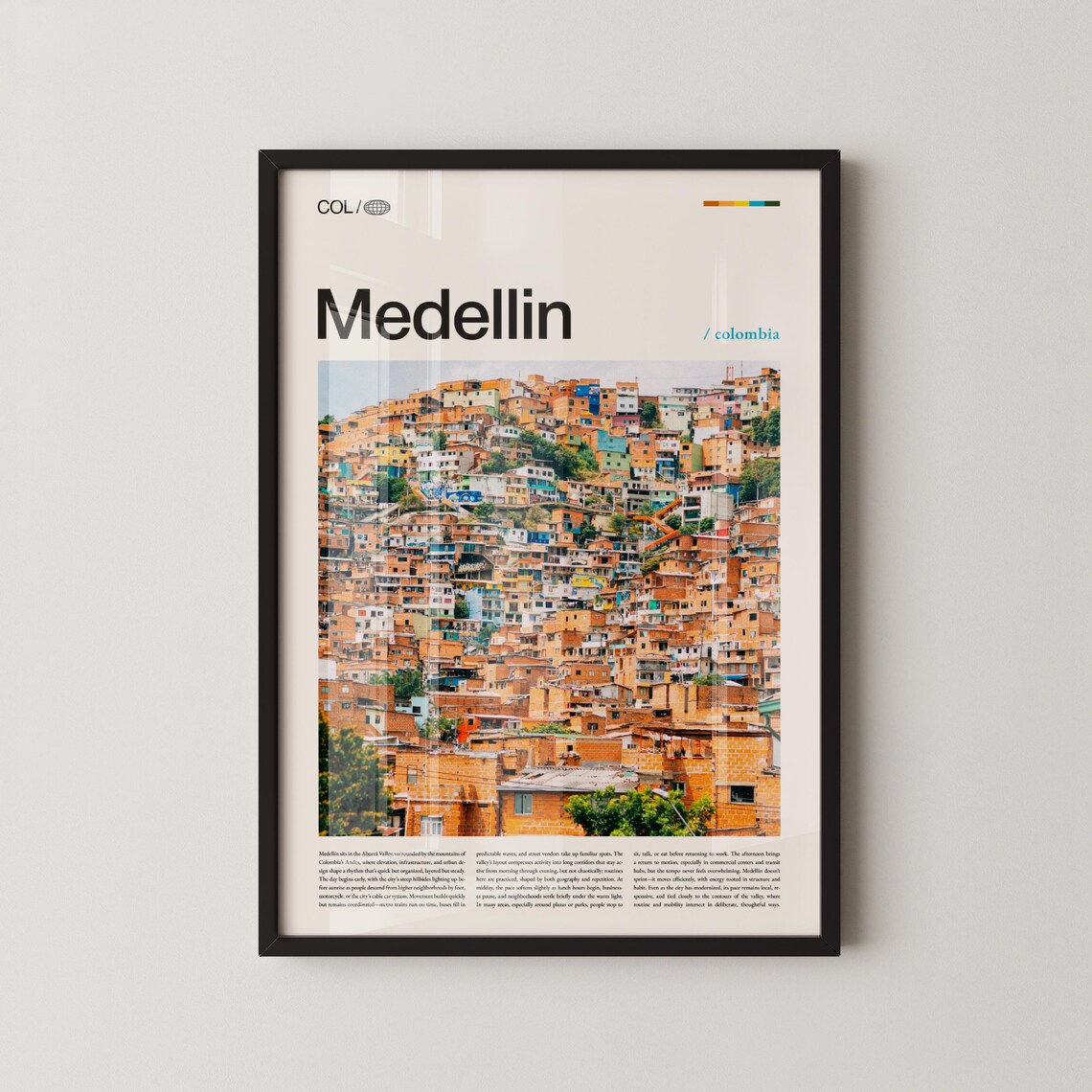 Medellin Colombia Hillside Barrio Modern Typography Travel Poster