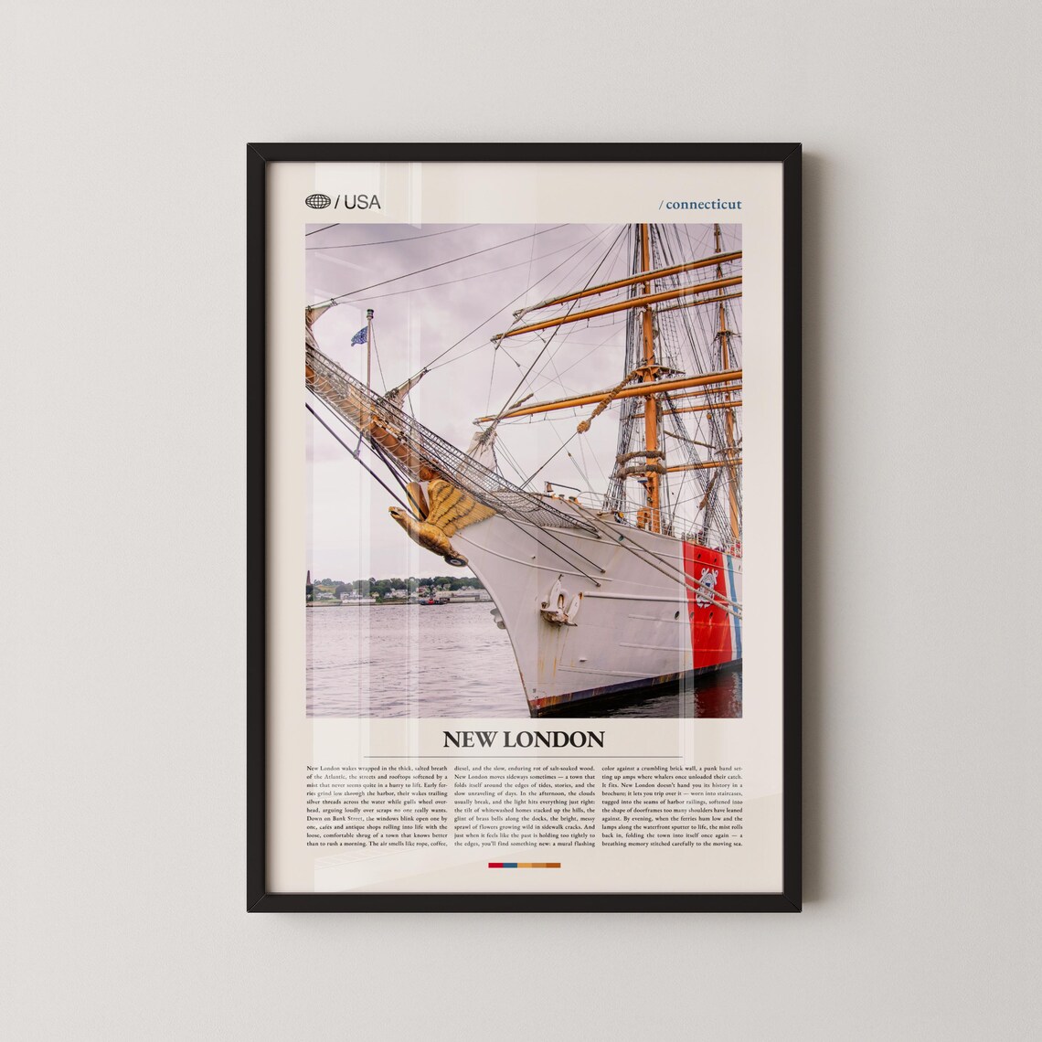 New London Connecticut Historic Tall Ship Harbor Travel Poster