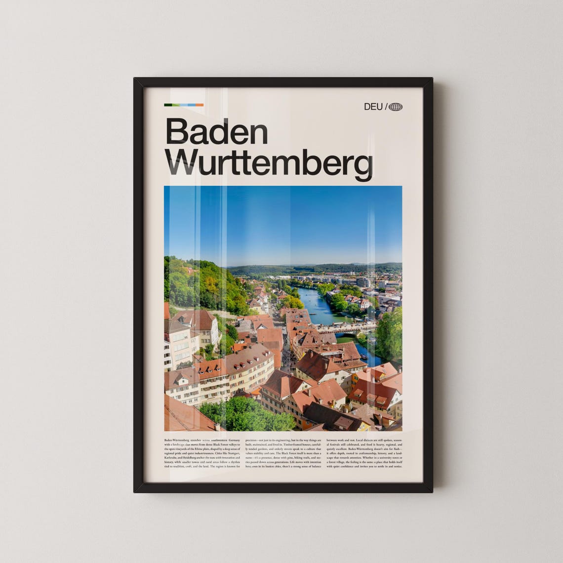 Baden Wurttemberg Germany Red Roof Riverside Old Town Travel Poster