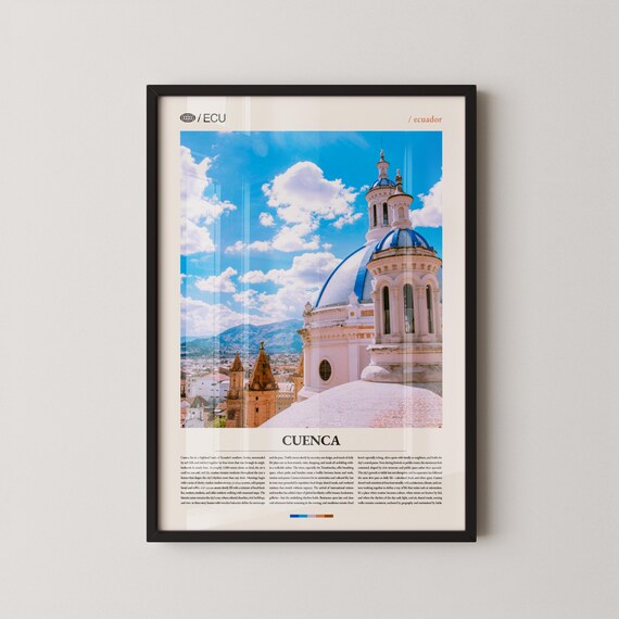 Cuenca Ecuador Cathedral Blue Domes Editorial Travel Photo Poster