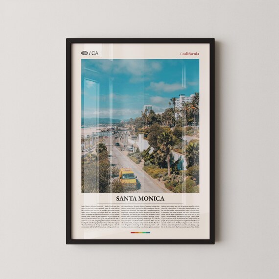 Santa Monica Beach Street Palms Coastal Scene Editorial Poster