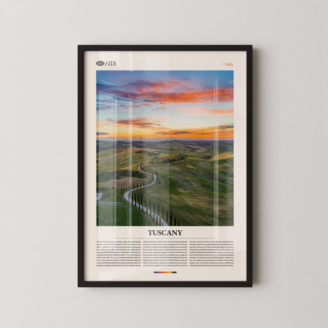 Tuscany Italy Travel Poster With Golden Sunset Over Cypress Lined Road