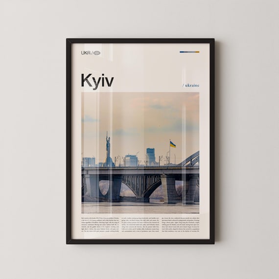 Kyiv Dnipro River Bridge Sunset Motherland Statue Travel Poster