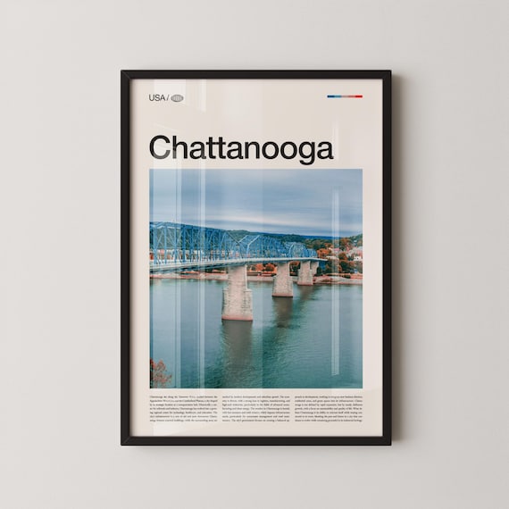 Chattanooga Tennessee Bridge River View Vintage Travel Poster