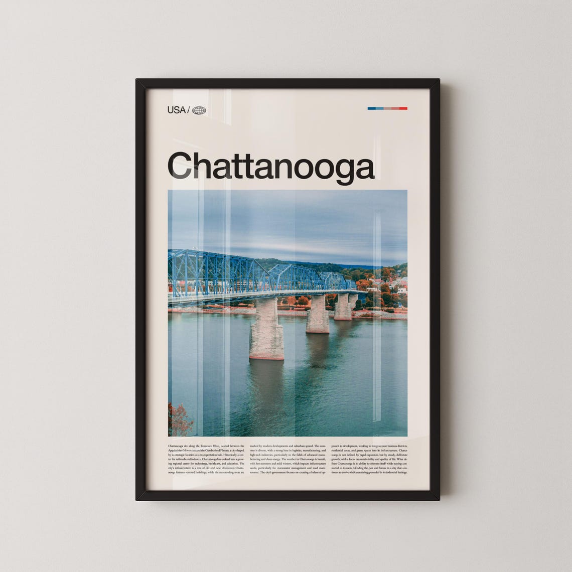 Chattanooga Tennessee Bridge River View Vintage Travel Poster