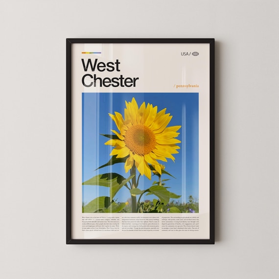 West Chester Pennsylvania Sunflower Blue Sky Photo Travel Poster