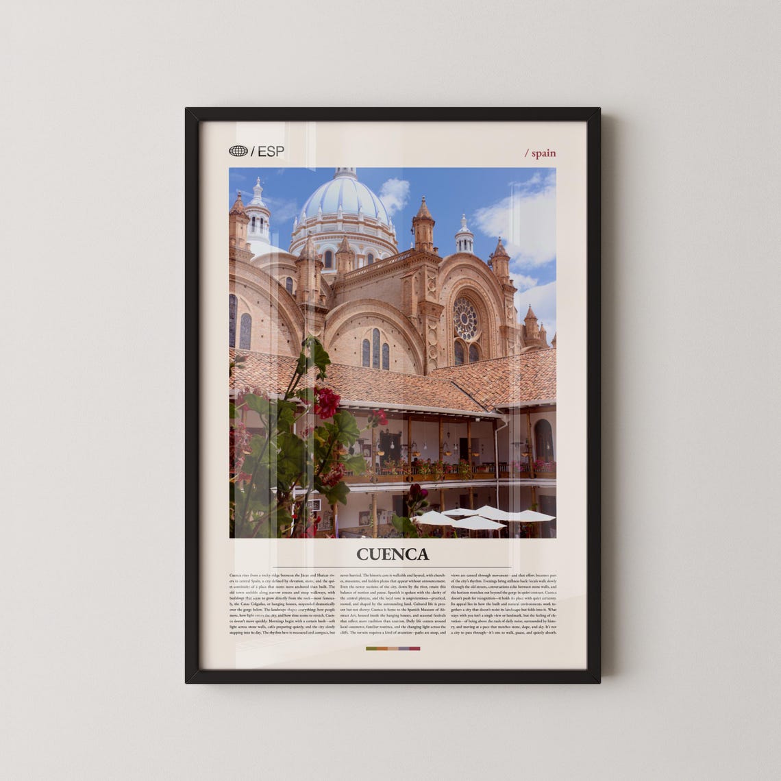 Cuenca Spain Cathedral Dome Floral Balcony Historic City Travel Poster