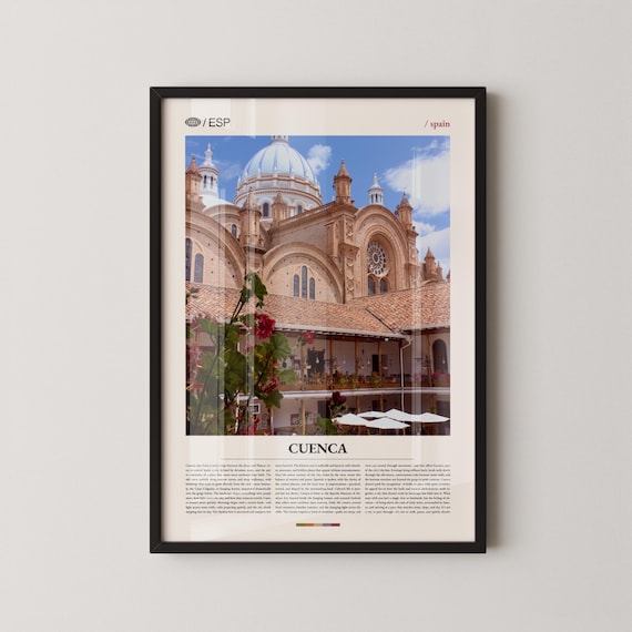 Cuenca Spain Cathedral Dome Floral Balcony Historic City Travel Poster