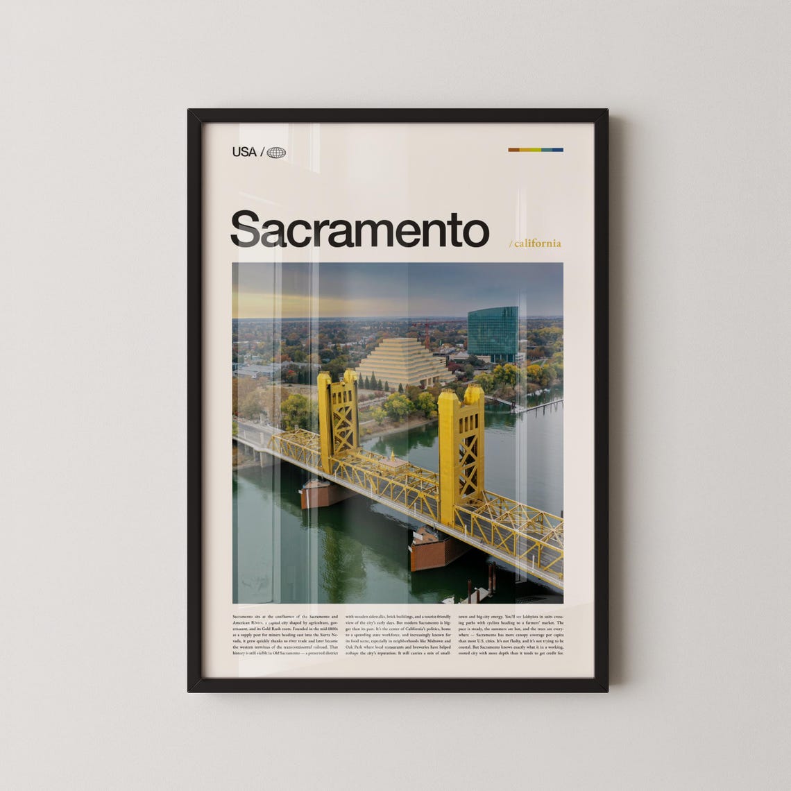 Sacramento Tower Bridge Diagonal Aerial View With Cars Poster