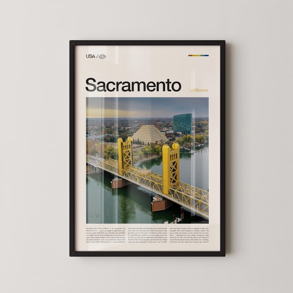 Sacramento Tower Bridge Diagonal Aerial View With Cars Poster