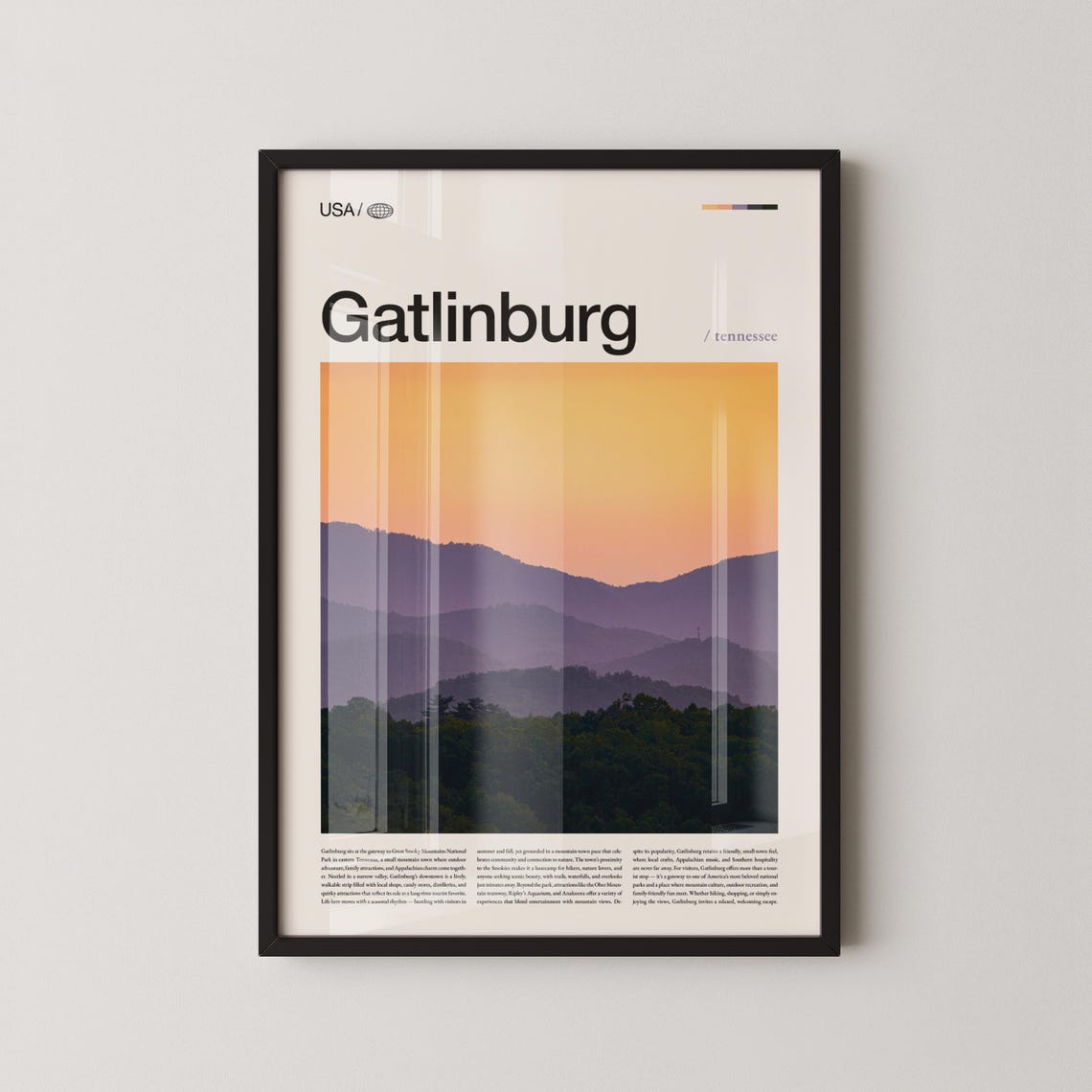 Gatlinburg Tennessee Oversized Typography Sunset Mountain Poster