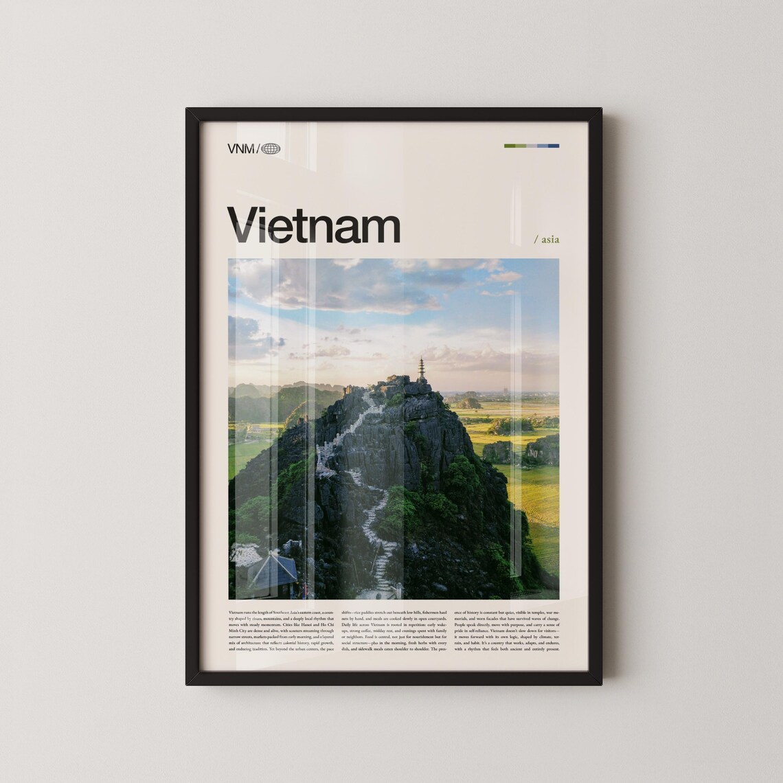 Vietnam Karst Mountain Pagoda Valley Landscape Asia Travel Poster
