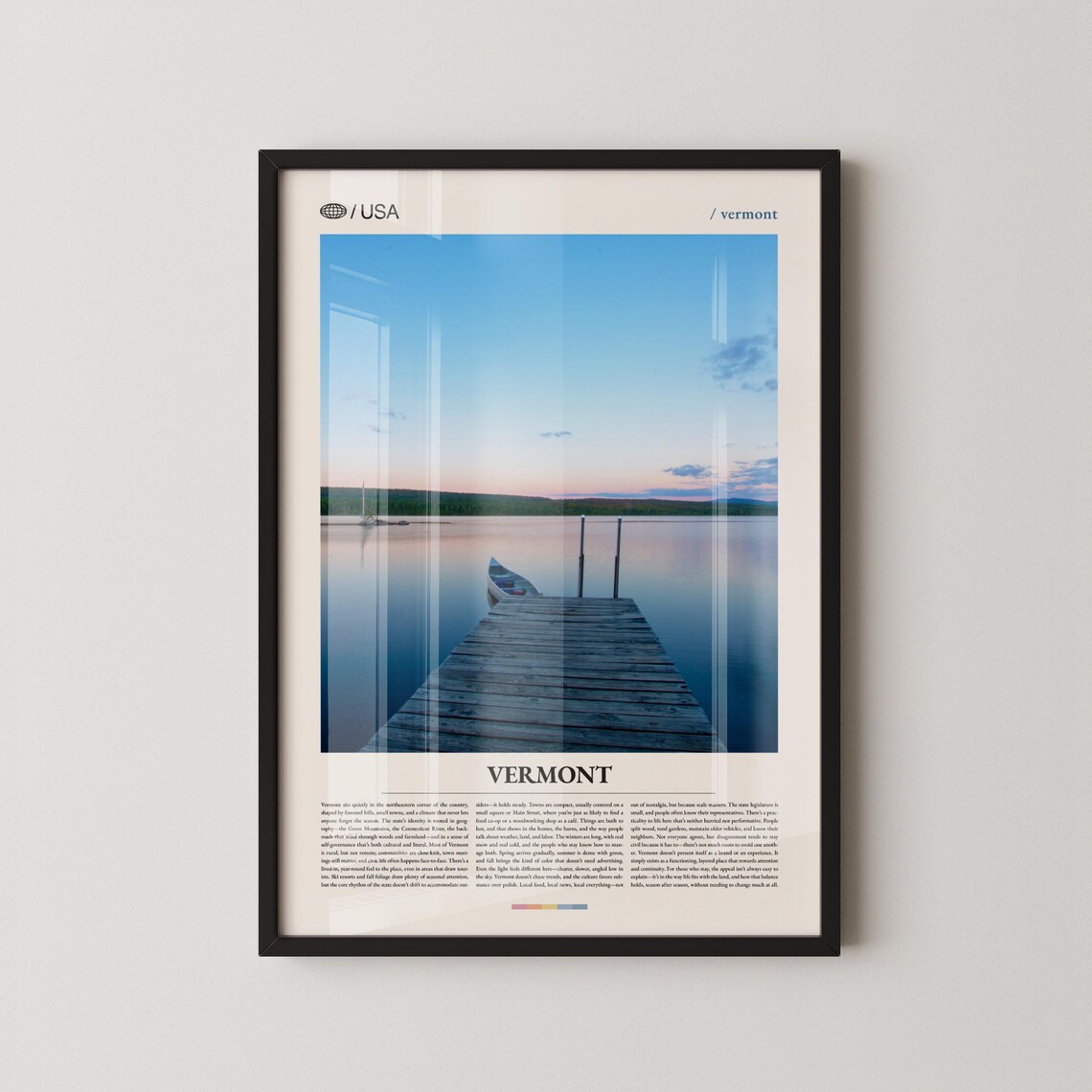 Vermont Quiet Dawn Wooden Dock Lake Photo Modern Travel Poster