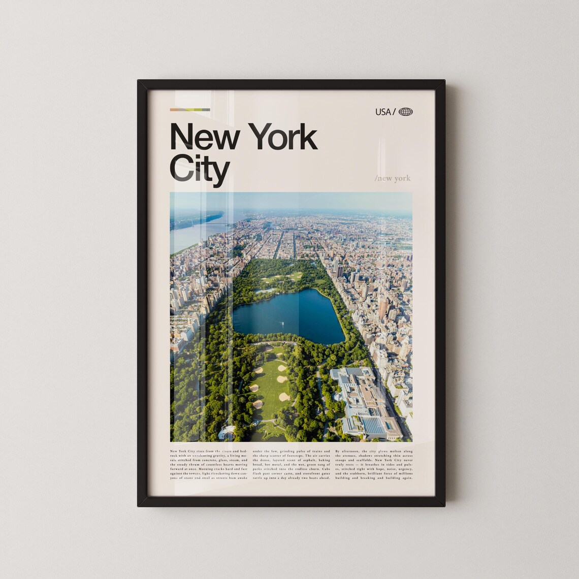New York City Manhattan Aerial Skyline Central Park Photo Travel Poster