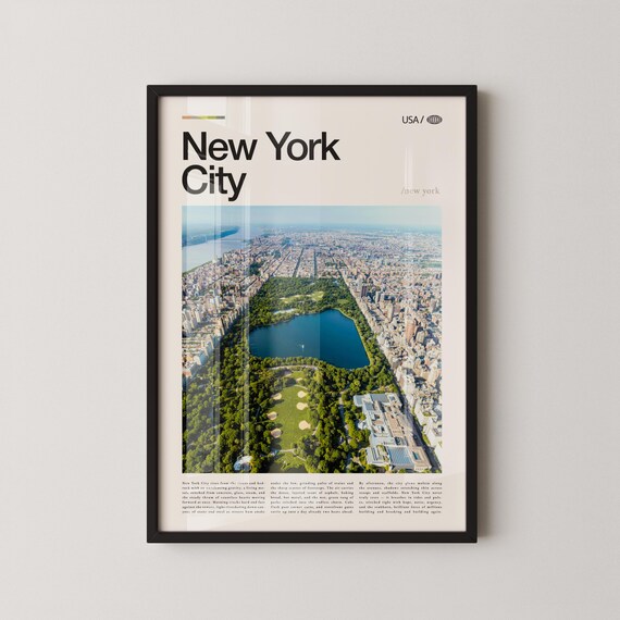 New York City Manhattan Aerial Skyline Central Park Photo Travel Poster